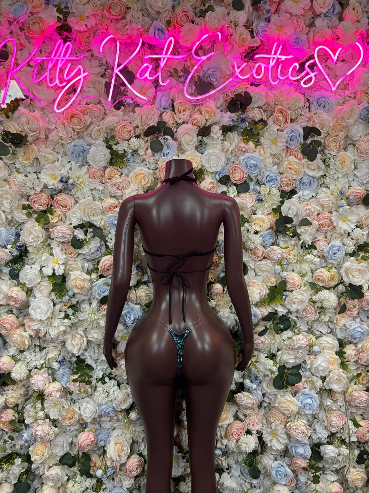 Iridescent metallic micro bikini set, two-piece with triangle bottoms and strappy back