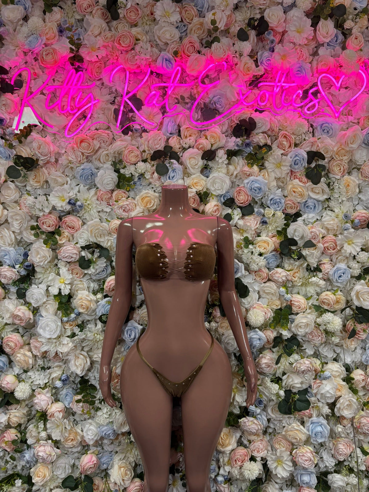 Brown sequin plunge high-cut one-piece bodysuit with thin straps, torso front view