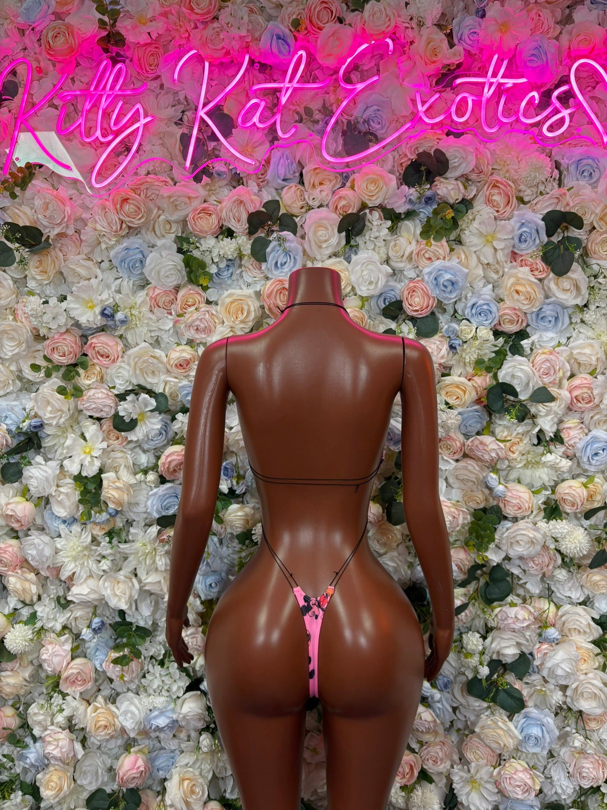 Pink Black Spotted Bandeau Cutout Bodysuit back view