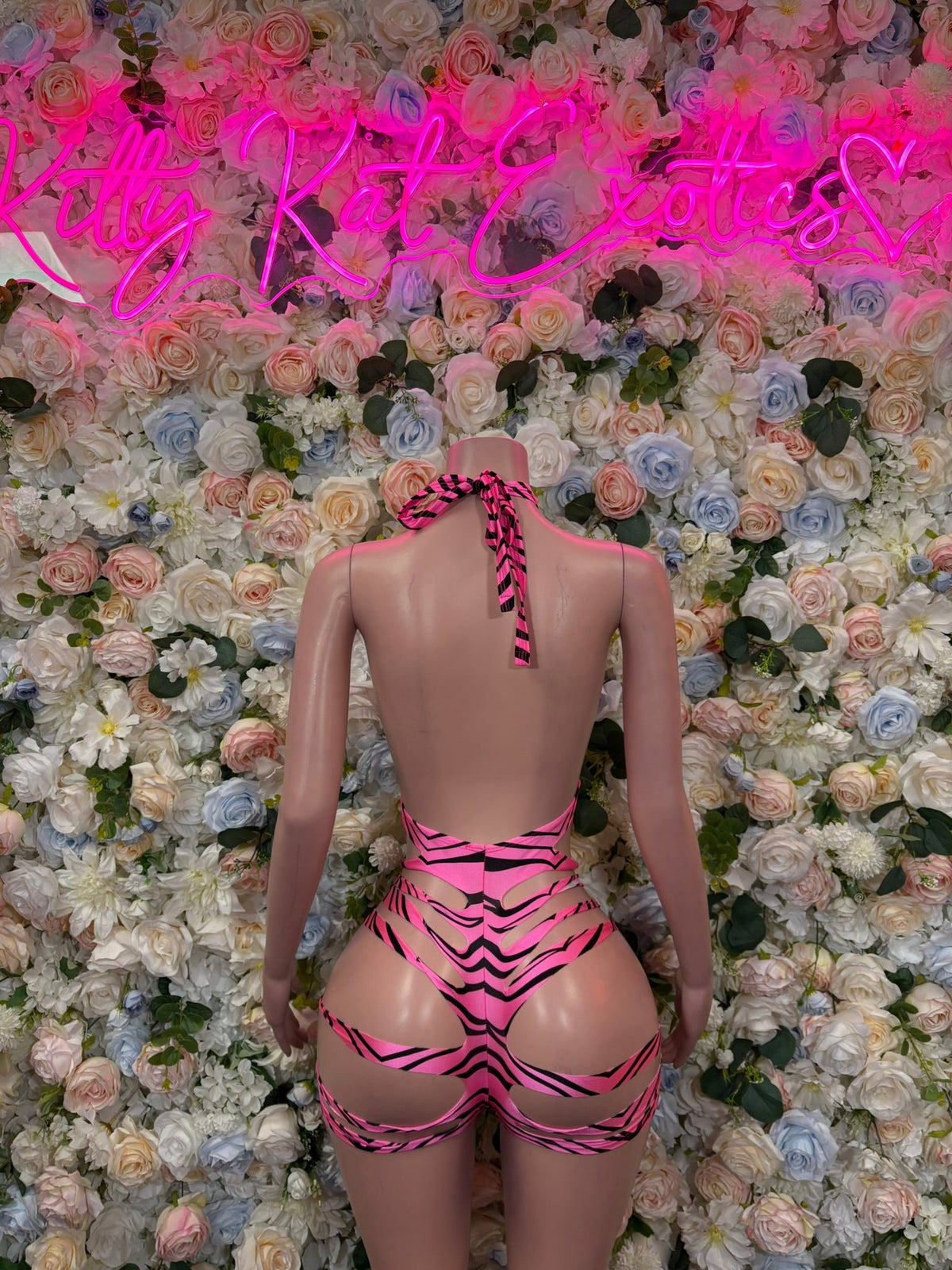 Hot Pink Zebra Halter Shorts Two Piece Set back view