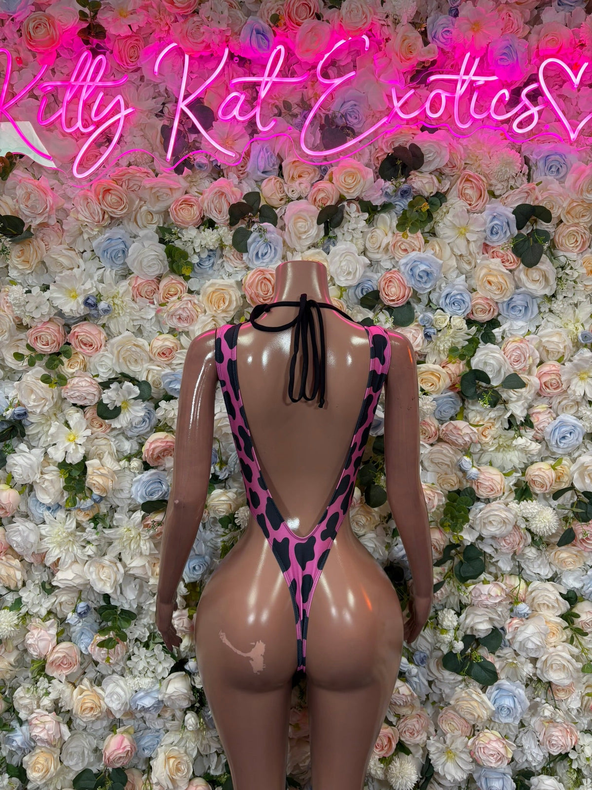 Pink Black Leopard Print Plunge Bodysuit back view