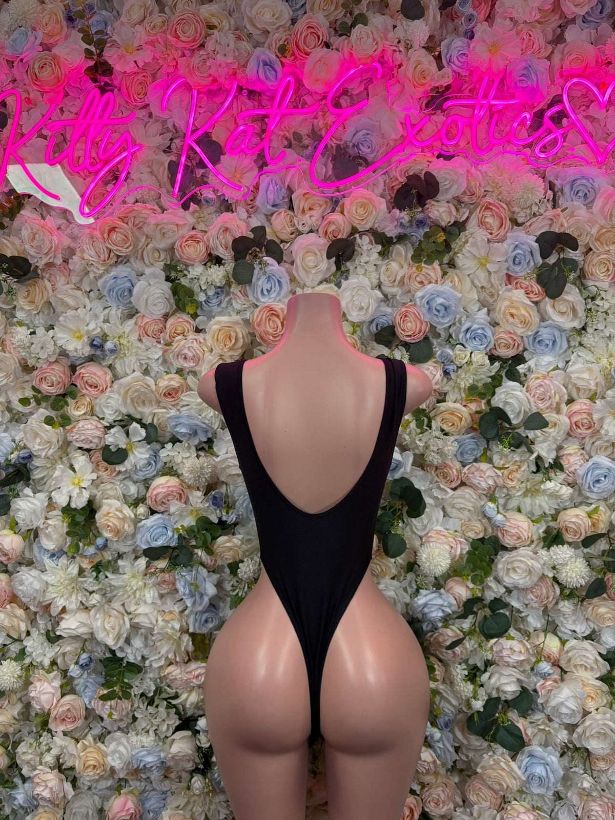 Black Lace-Up Halter Cutout Bodysuit back view