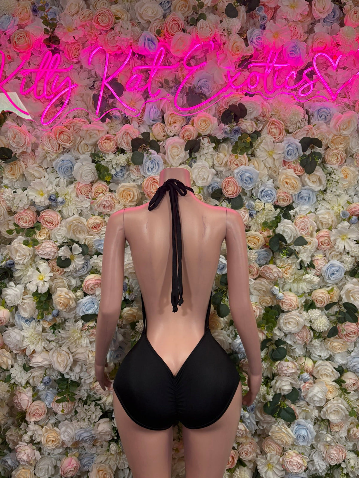 Black Strapless Ring Cutout Bodysuit back view