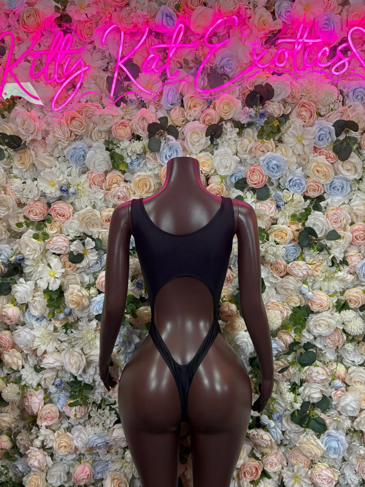 Black Strappy Lace-Up Cutout Bodysuit back view