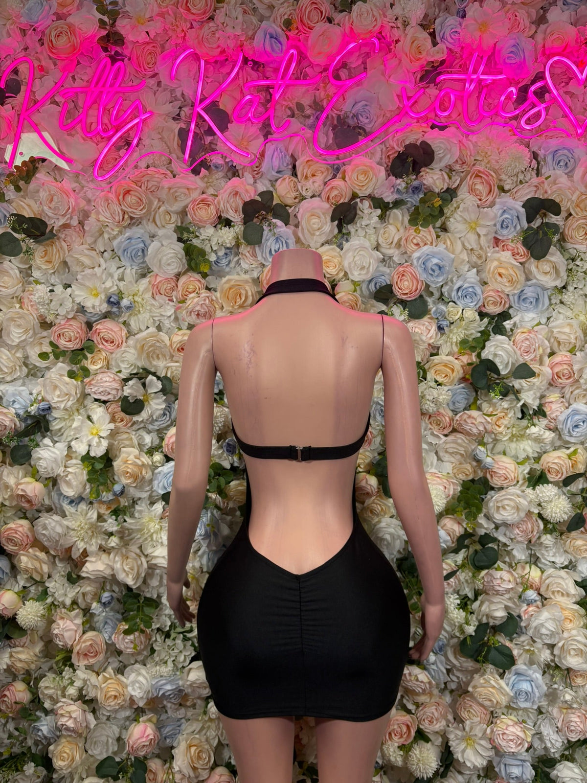 Black Harness Plunge Cutout Bodysuit back view