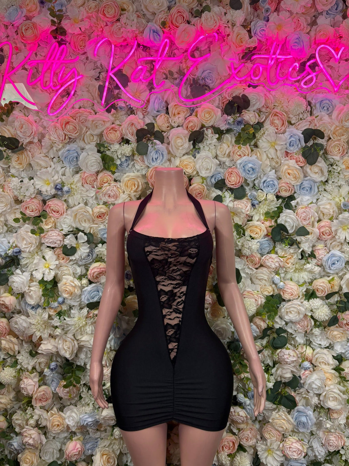 Black Harness Plunge Cutout Bodysuit front view