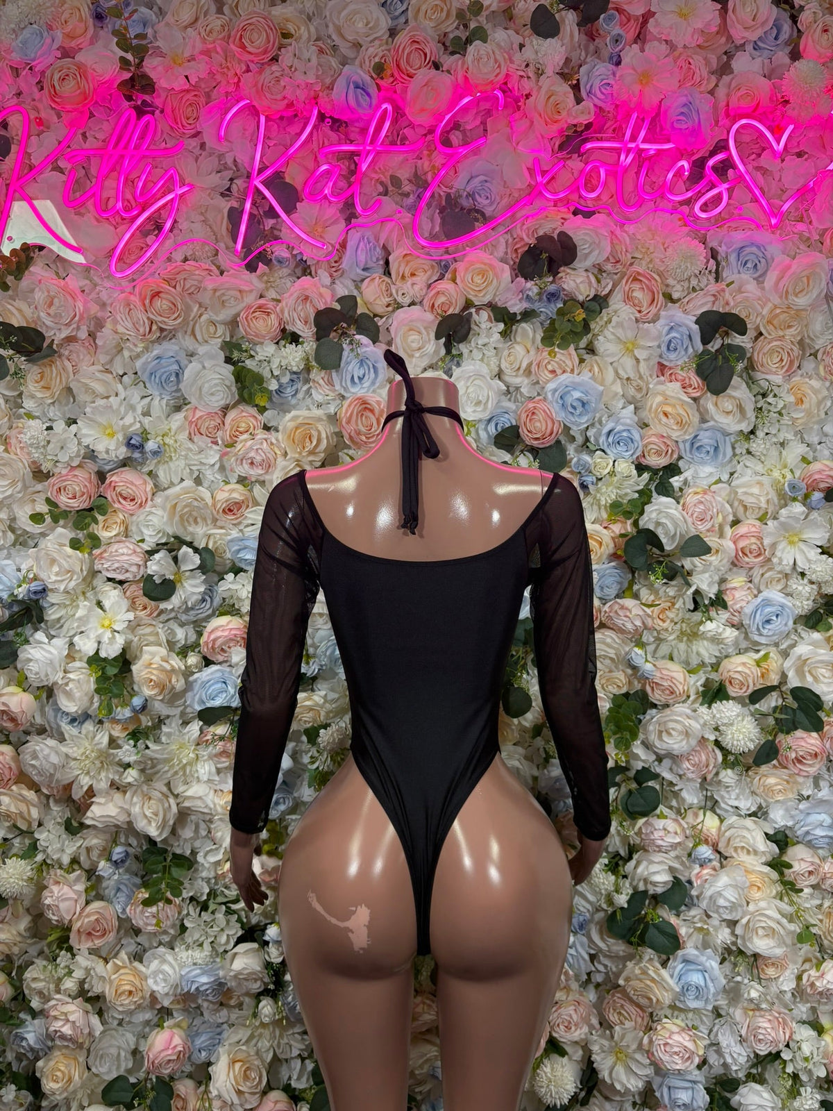 Black Crisscross Waist Cutout Bodysuit back view