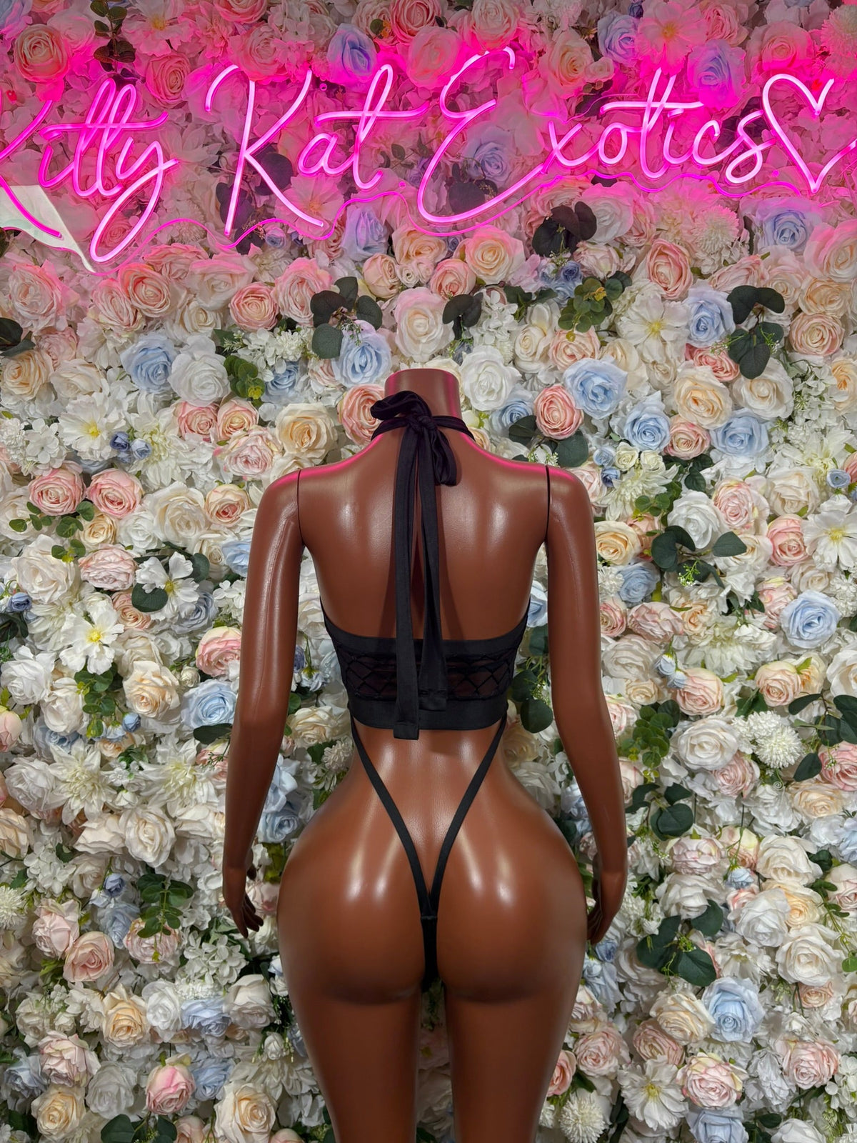 Black Strappy Monokini Cutout Bodysuit back view