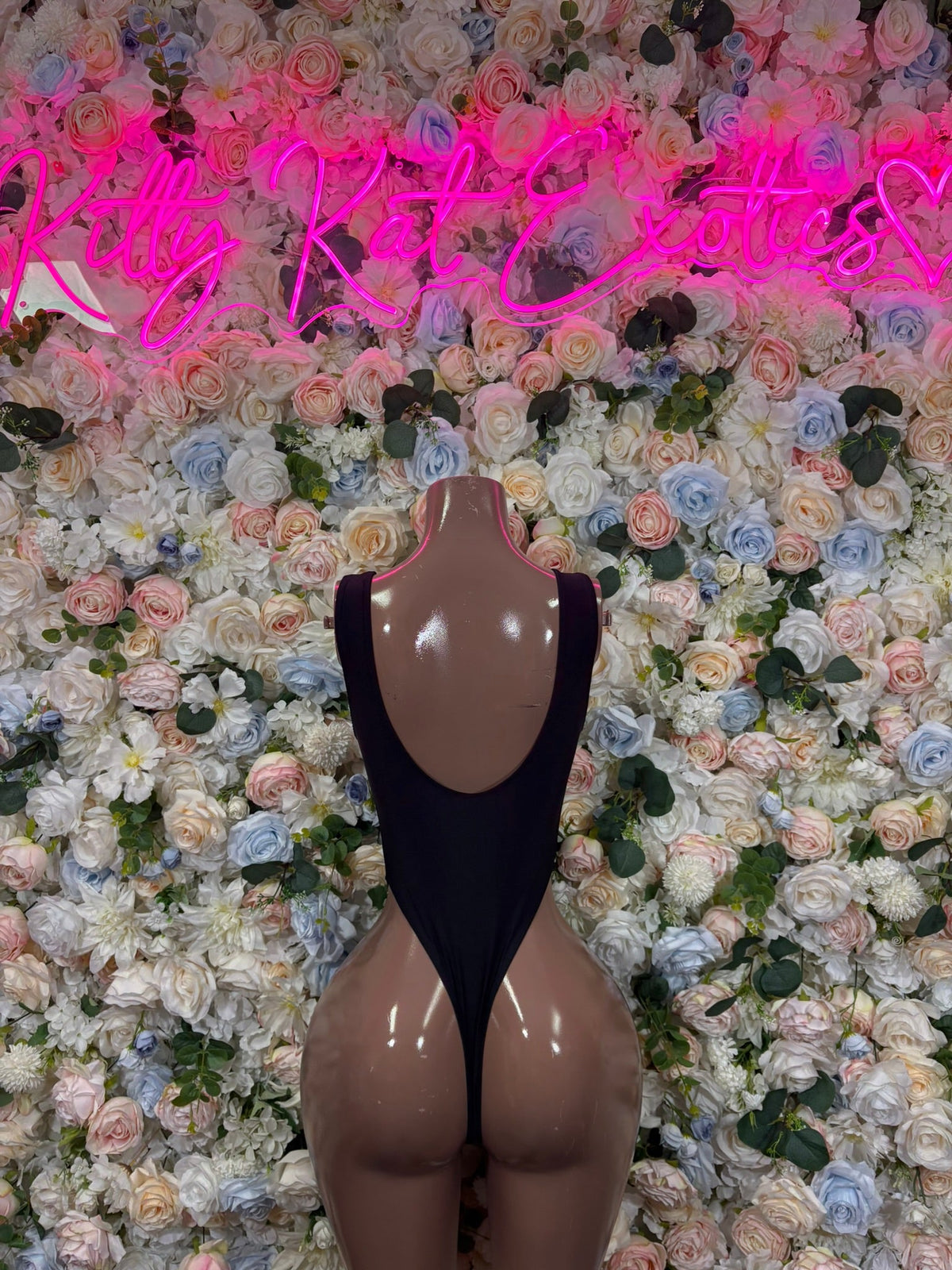 Black High Neck Zip Cutout Bodysuit back view