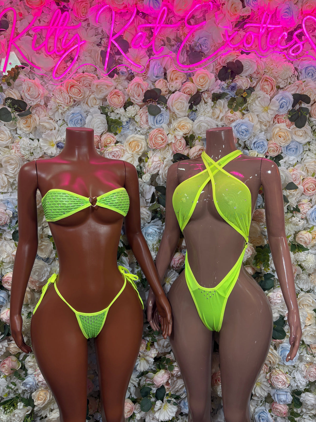 Neon Lime Rhinestone Wrap Cutout Bodysuit group styling photo