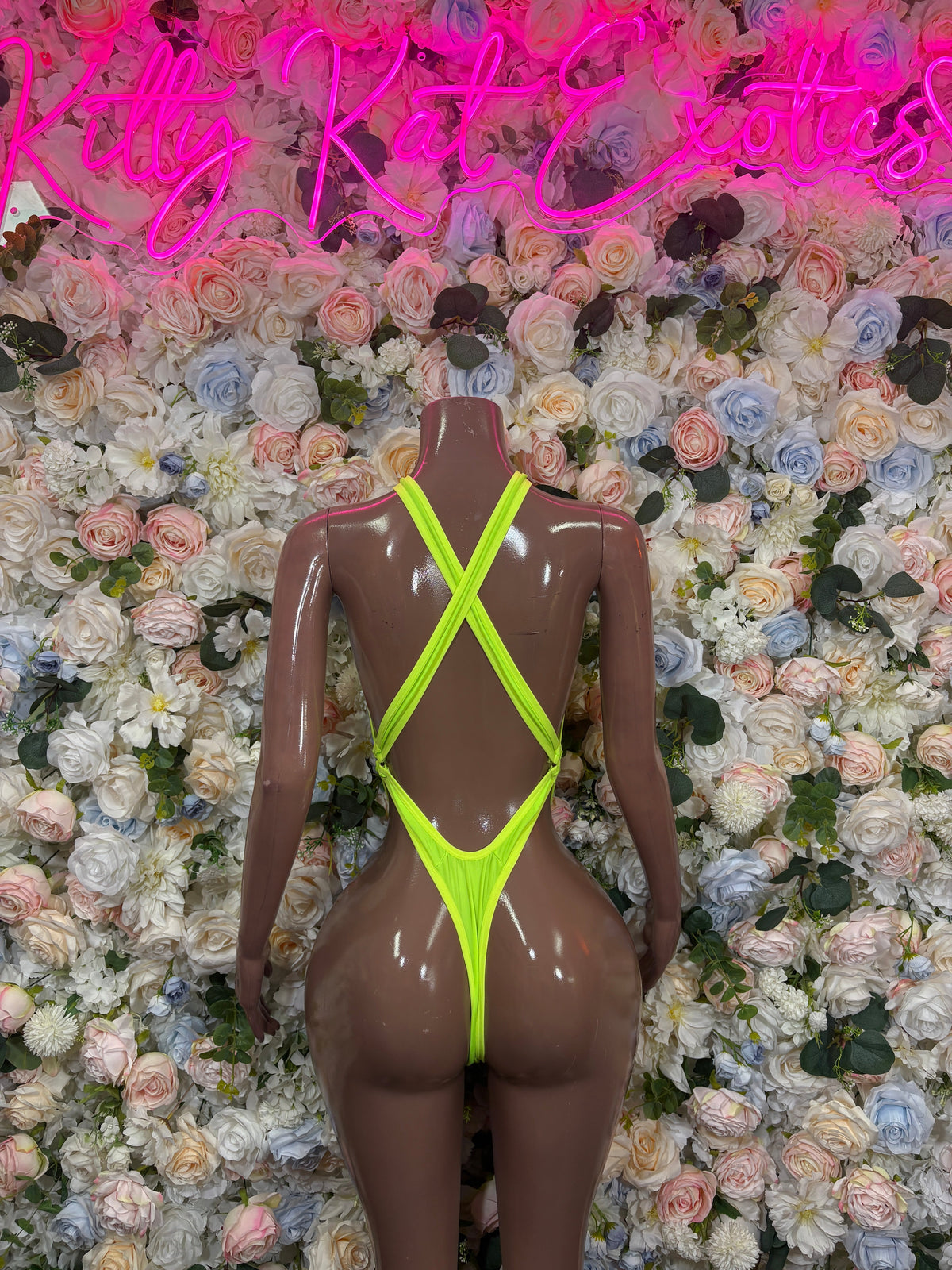 Neon Lime Rhinestone Wrap Cutout Bodysuit back view
