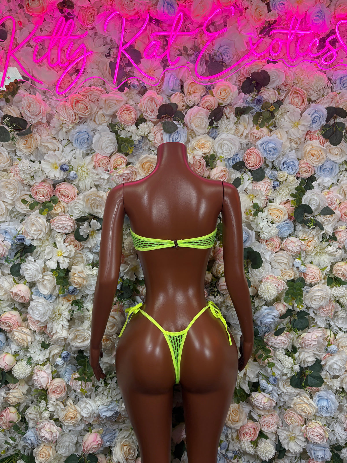 Neon Lime Rhinestone Bandeau Bikini Set back view