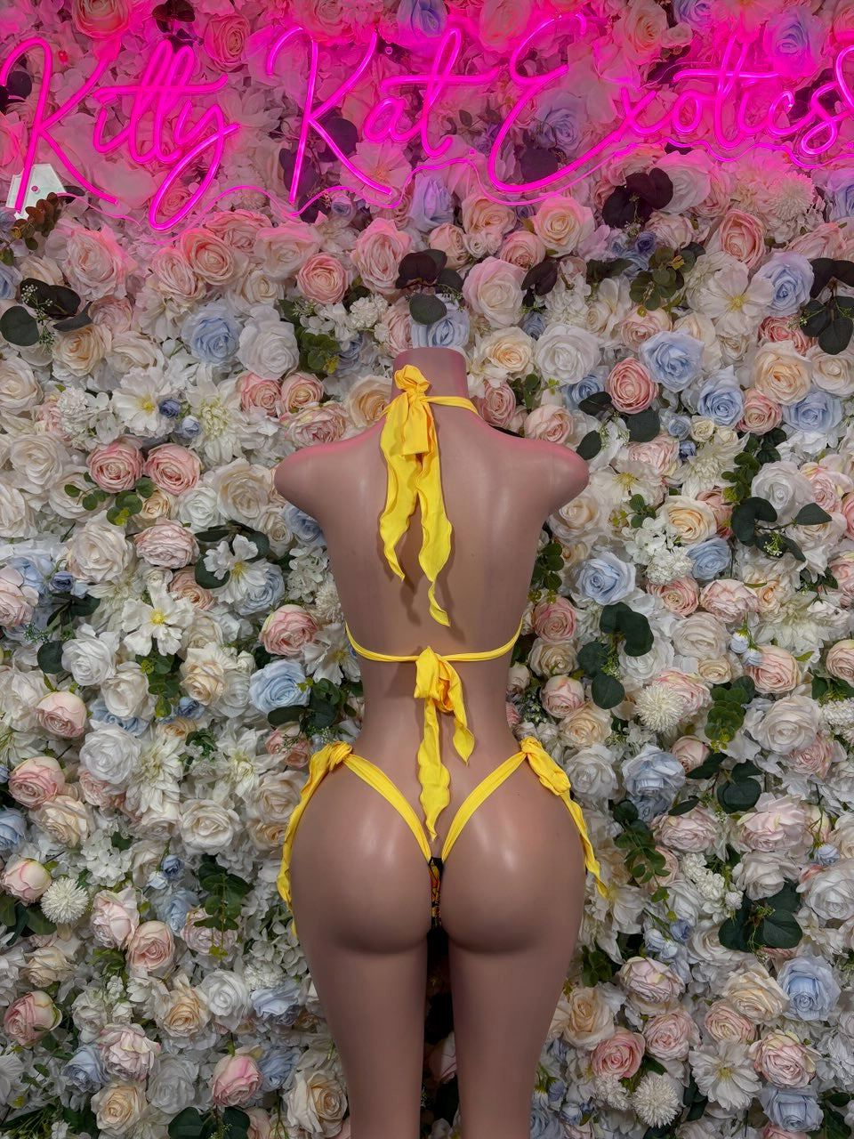Neon Yellow Pink Rhinestone Micro Bikini Set back view