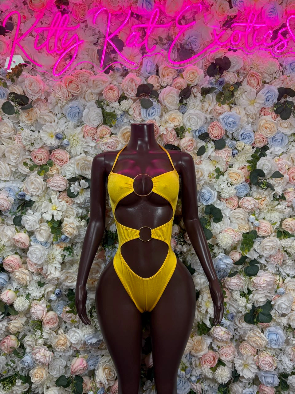 Neon Yellow Ring Cutout Bodysuit front view