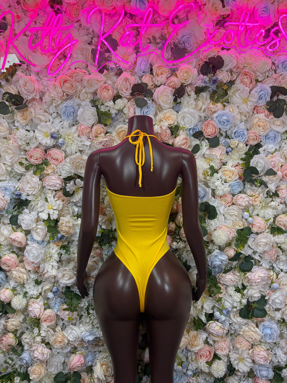 Neon Yellow Ring Cutout Bodysuit back view