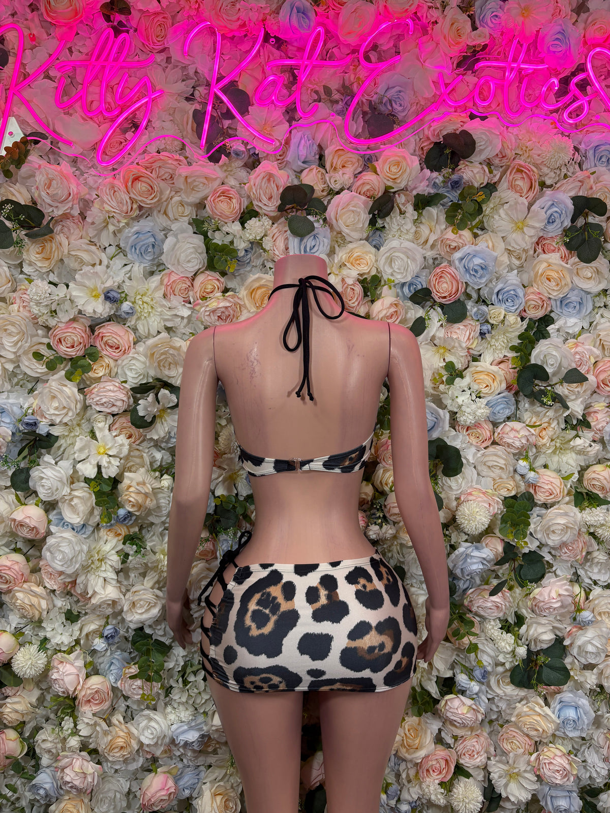 Leopard Print Strappy Mini Skirt Two Piece Set back view