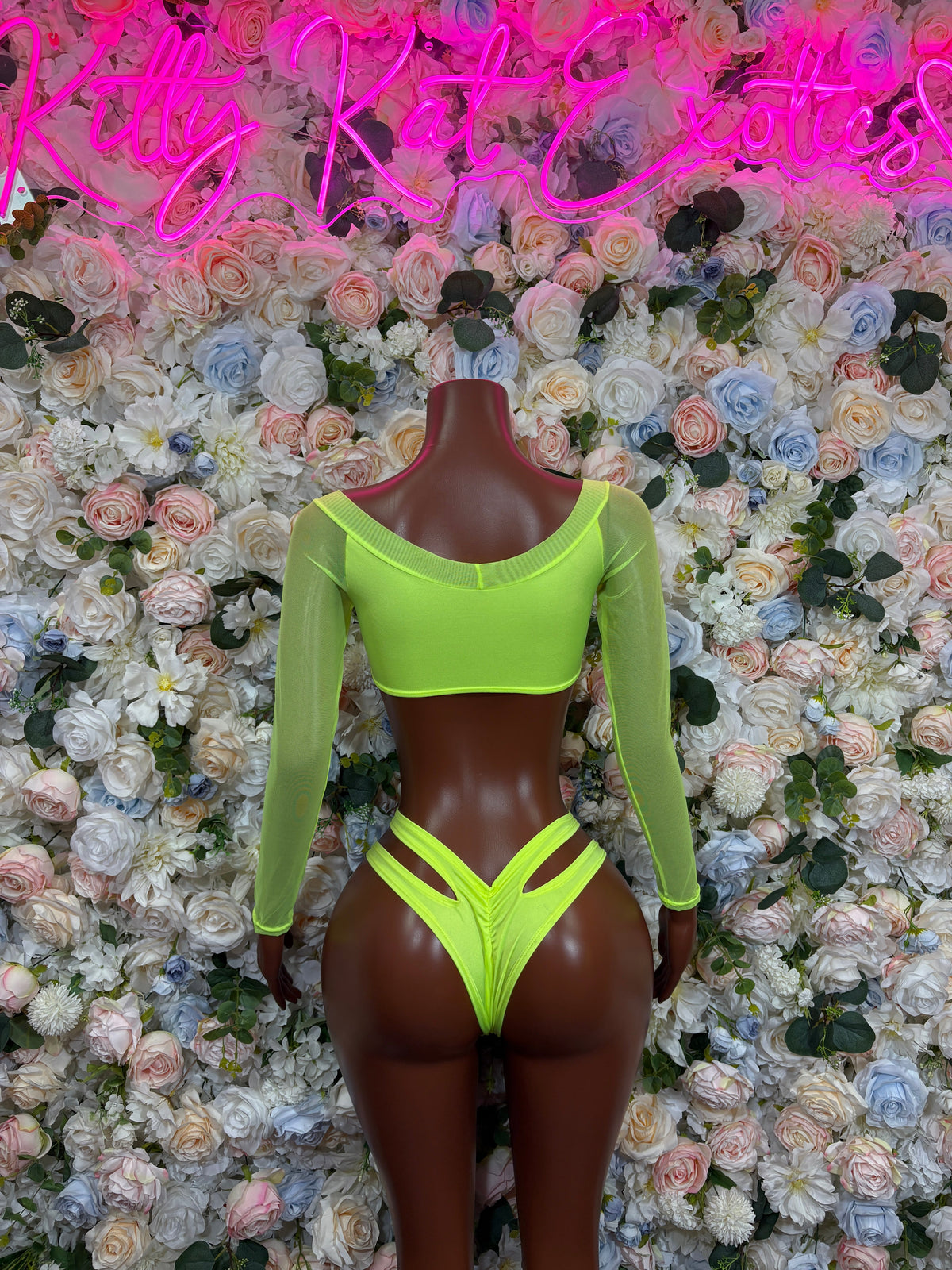 Neon Green Long Sleeve Cutout Bodysuit back view