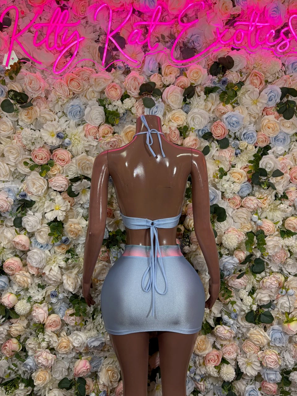 Pastel Green Chain Halter Mini Skirt Set back view