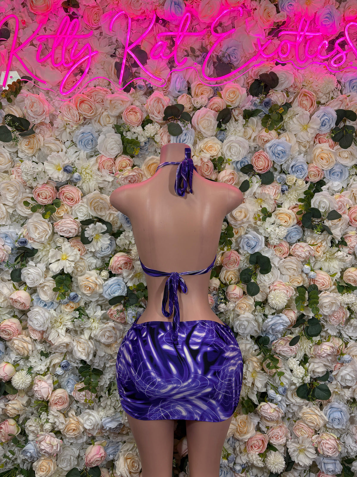 Purple Swirl Halter Mini Skirt Set back view