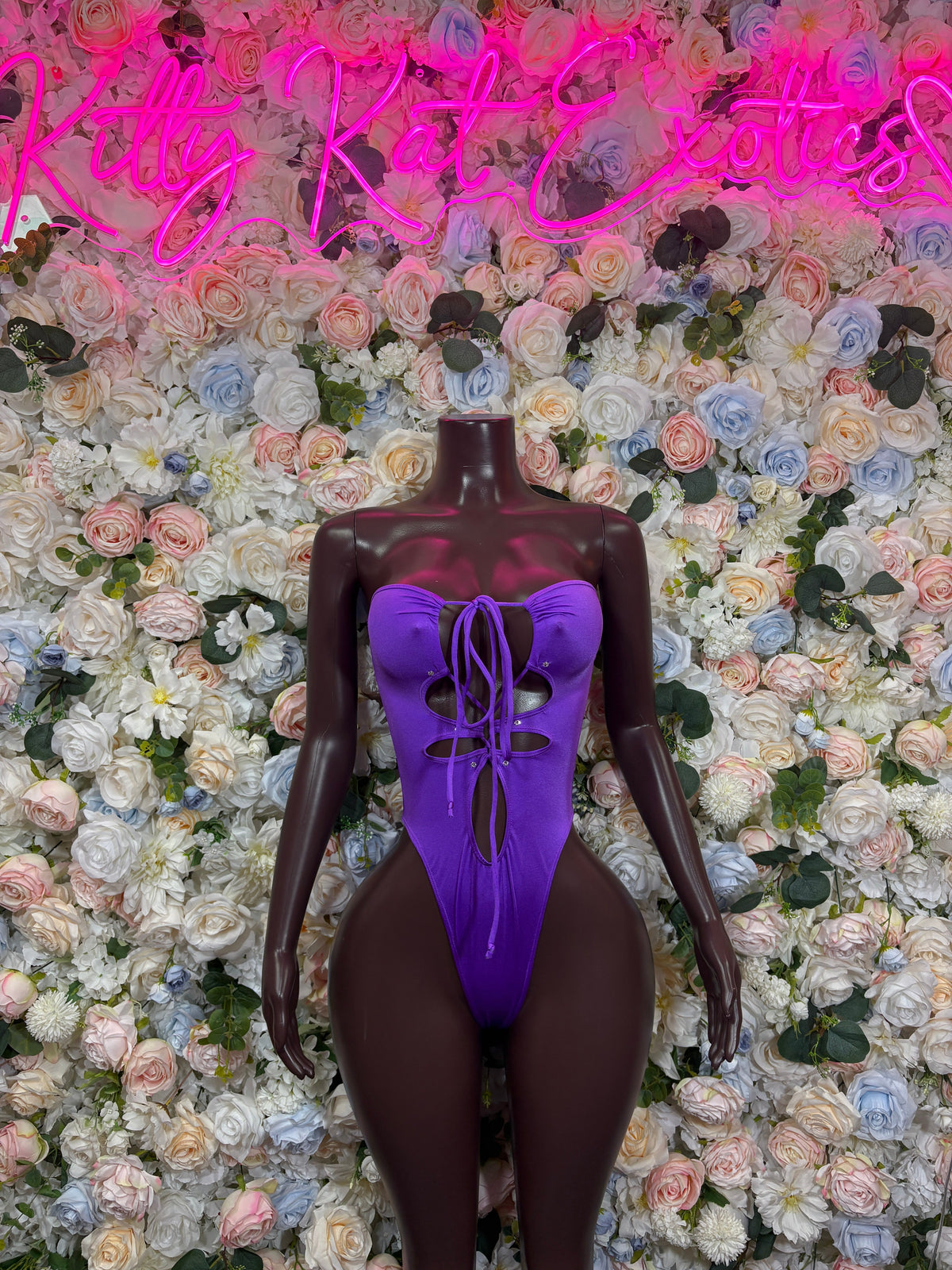 Purple Lace-Up Plunge Bodysuit front view