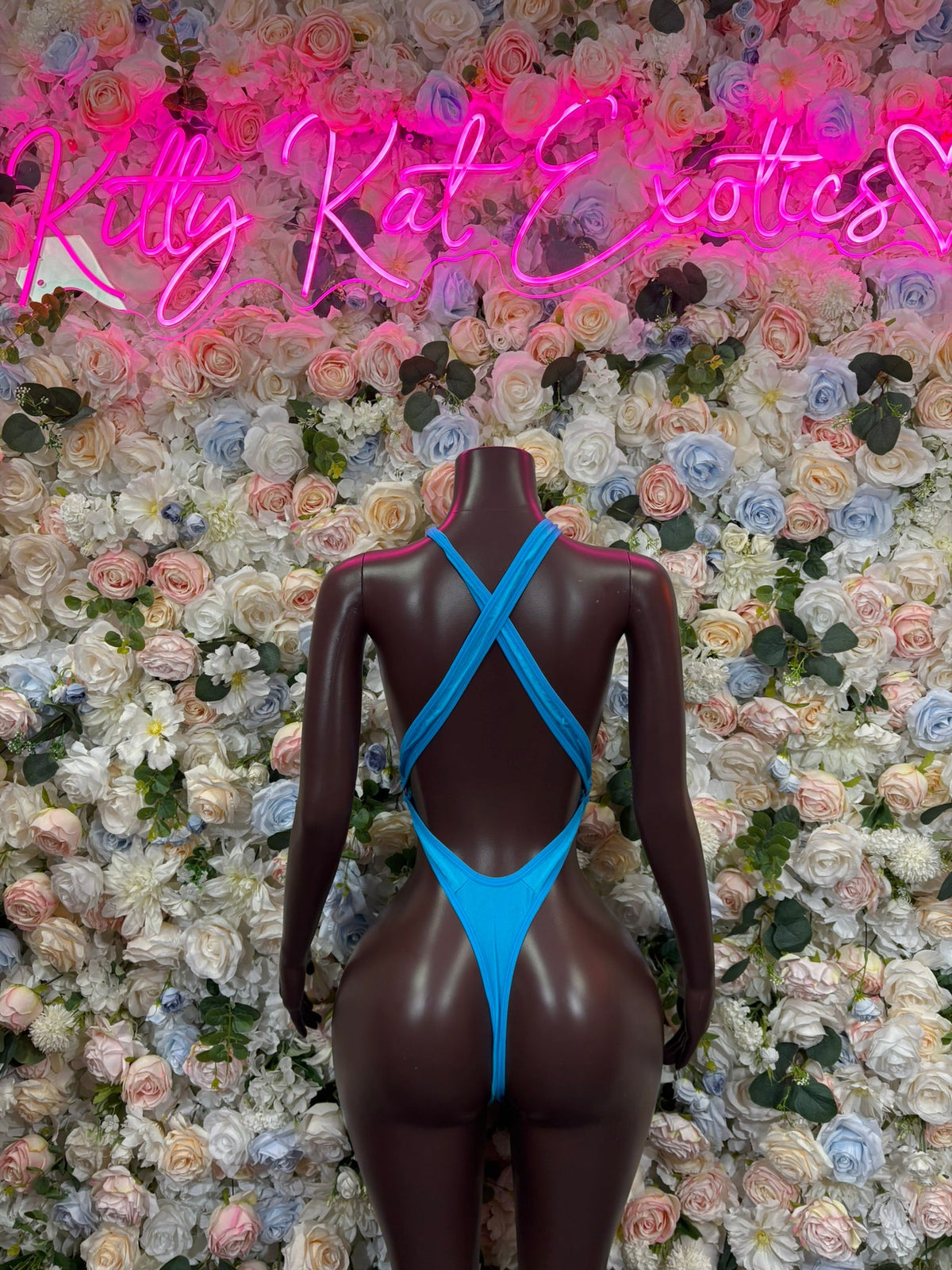 Cross-strap one-piece swimsuit with open back, royal blue
