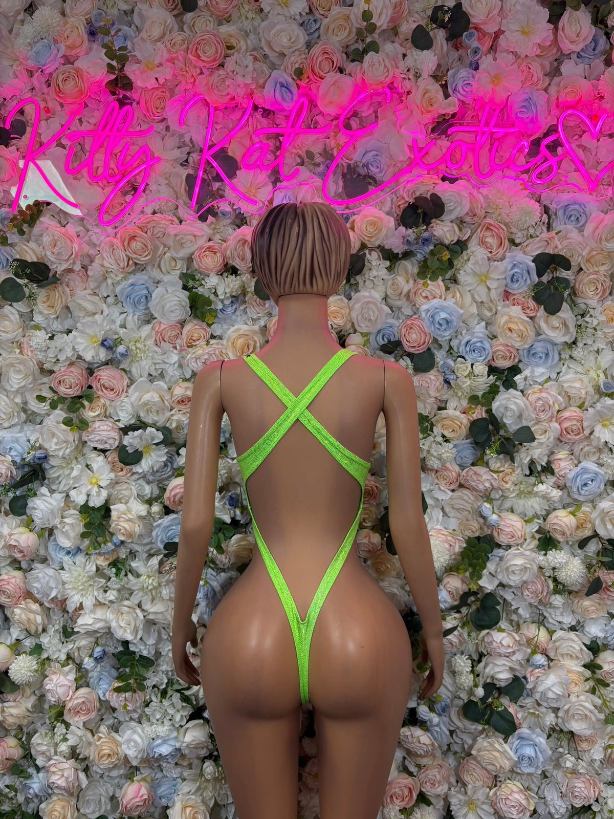 Neon Green Strappy Rave Bodysuit back view