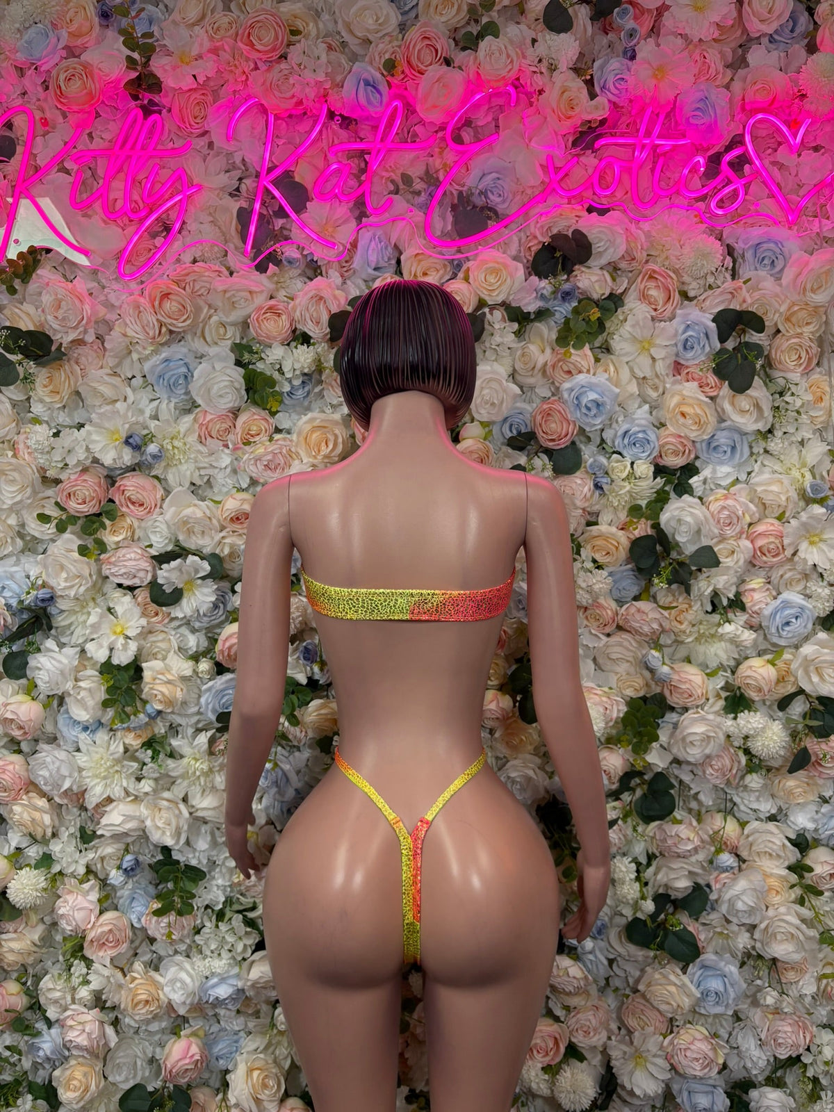 Neon Mesh Plunge Rave Bodysuit back view