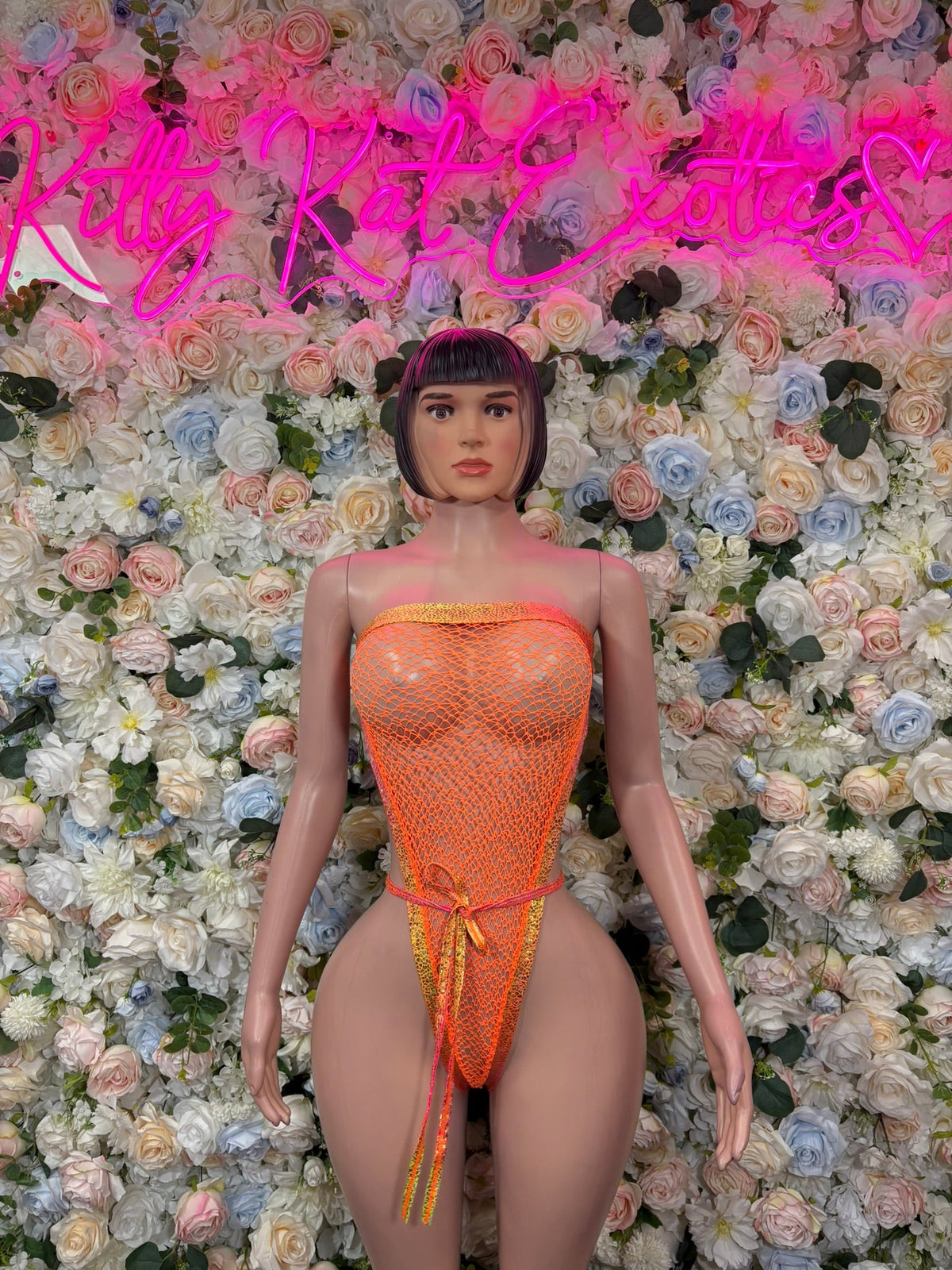 Neon Mesh Plunge Rave Bodysuit front view