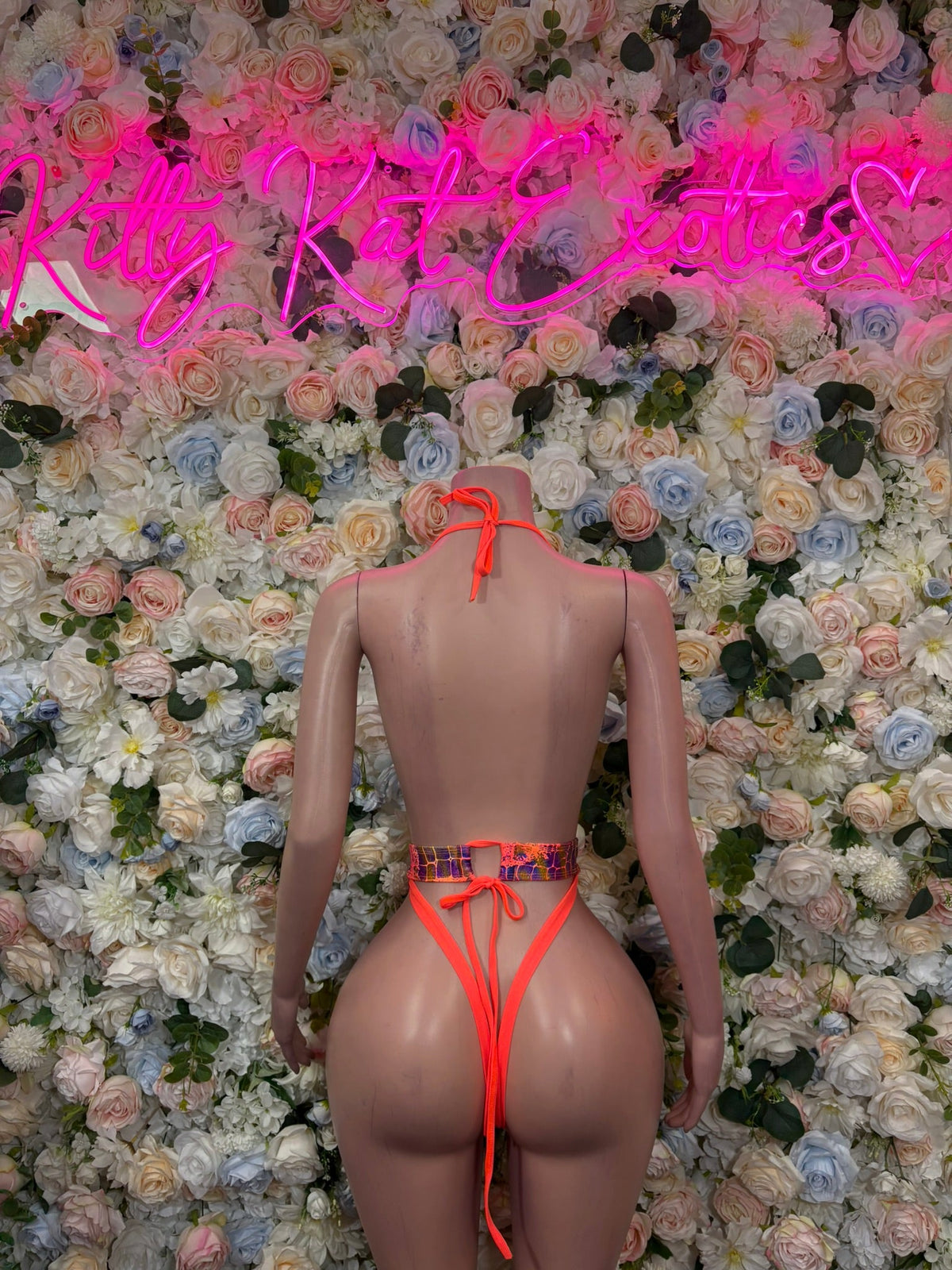 Pink Fishnet Tie Rave Bodysuit back view