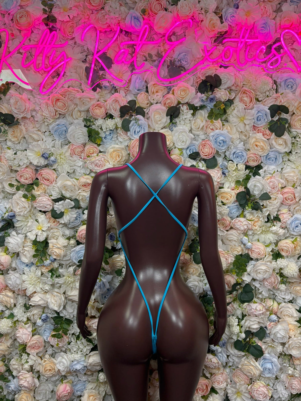 Teal Ring Cutout Rave Bodysuit back view