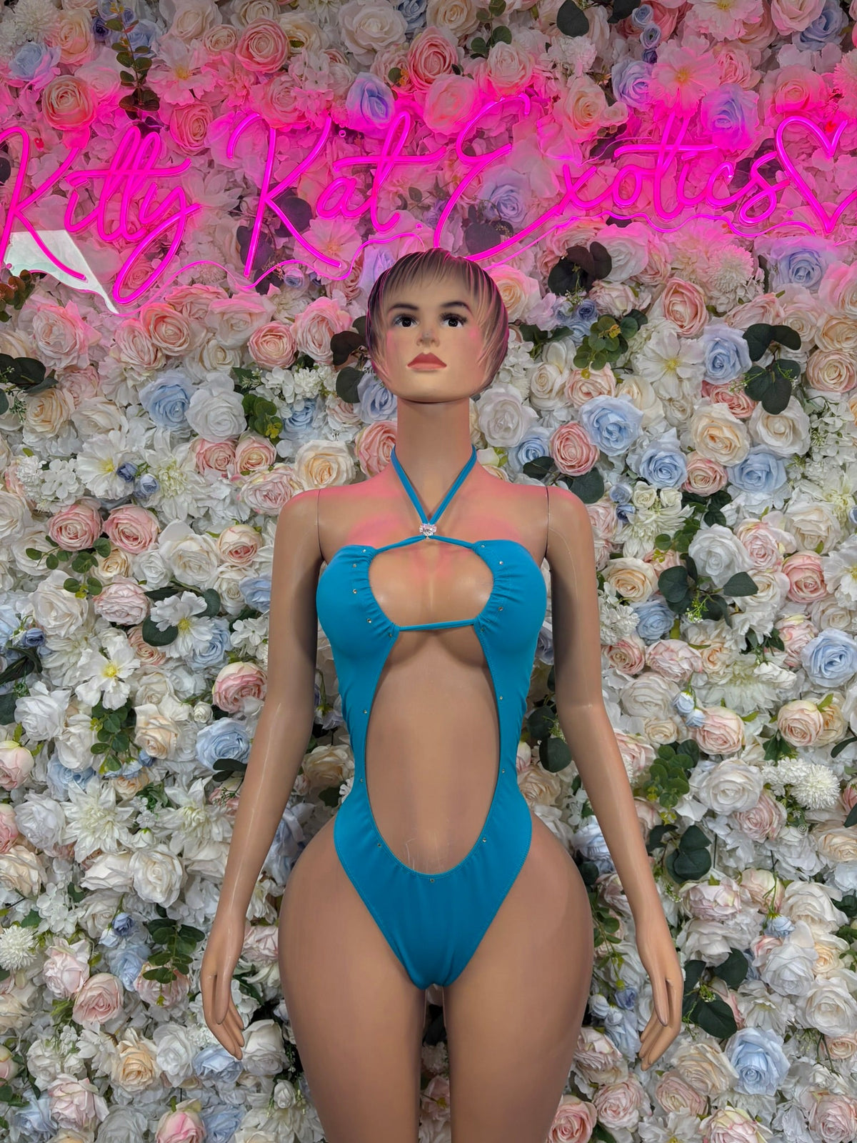 Teal Plunge Rave Bodysuit front view